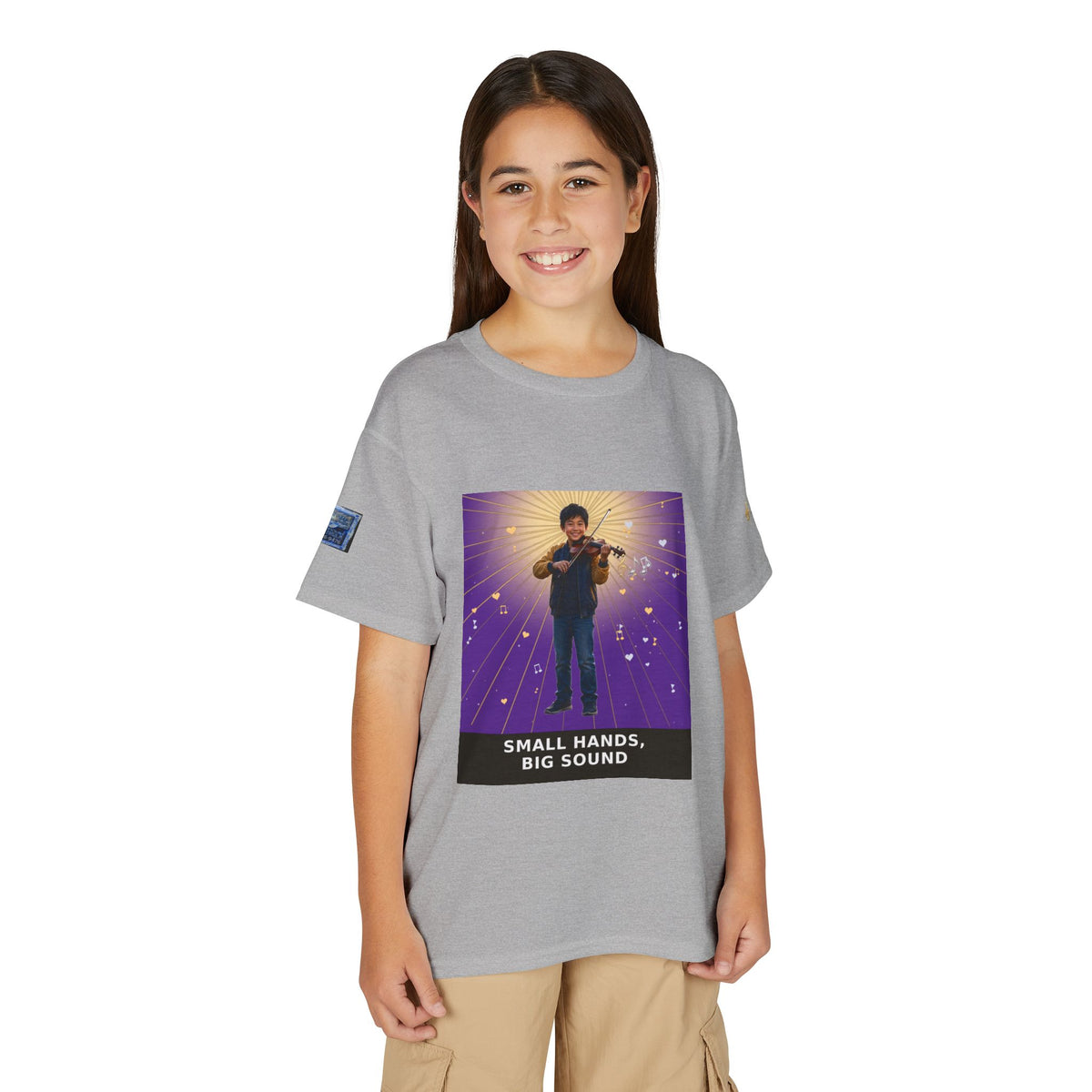 Small Hands, Big Sound — Asian Boy Violin Pre-Teen Musician Tee (Royal Purple)