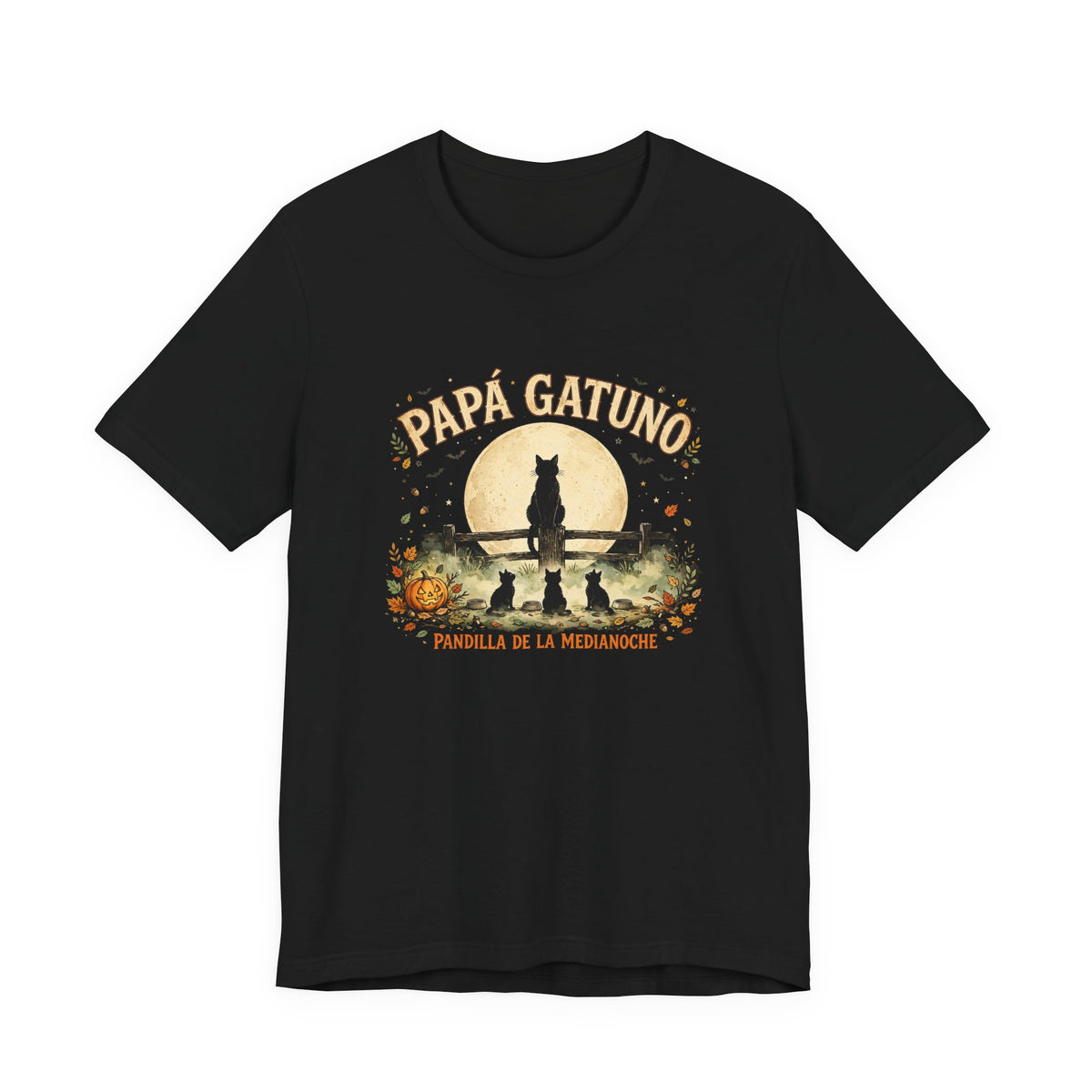 Camiseta Papá Gatuno de Halloween - Pandilla de la Medianoche, Gato Negro y Luna Llena, Regalo para Amantes de los Gatos