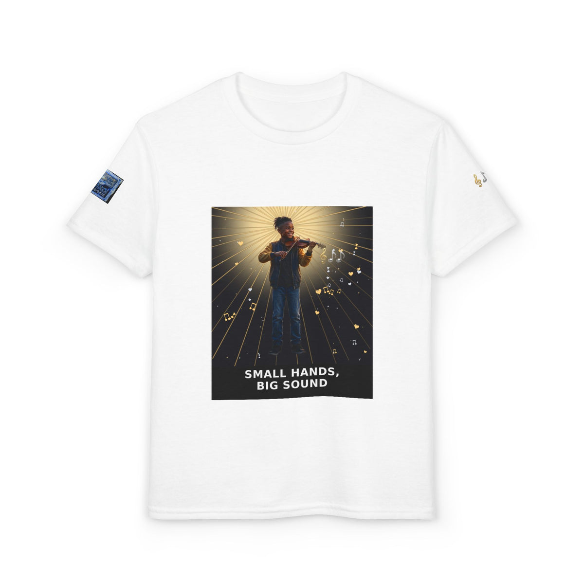 Small Hands, Big Sound — Black Boy Violin Pre-Teen Musician Tee