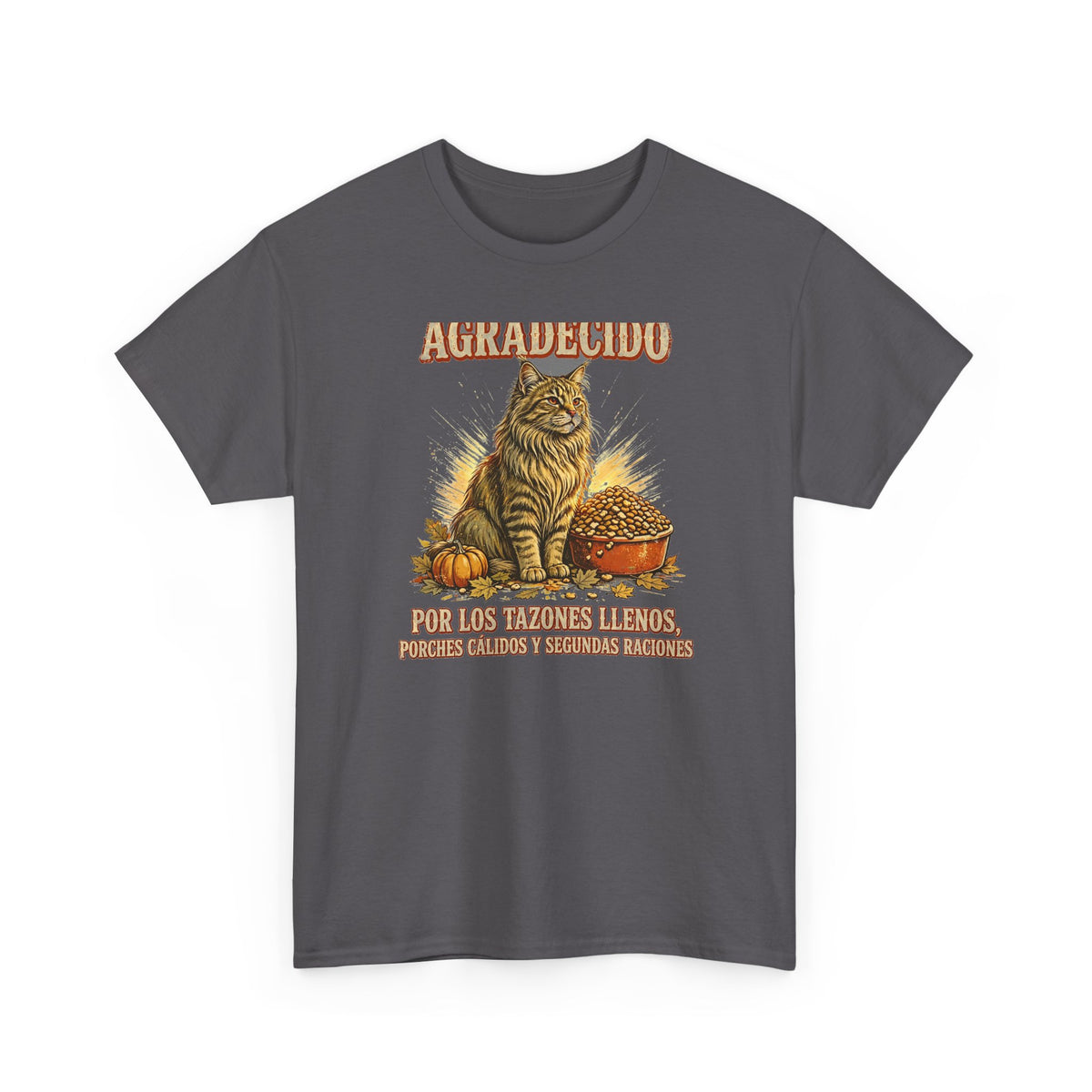 Gato Agradecido - Camiseta de Accion de Gracias en Espanol - Por Los Tazones Llenos - Edicion Economica
