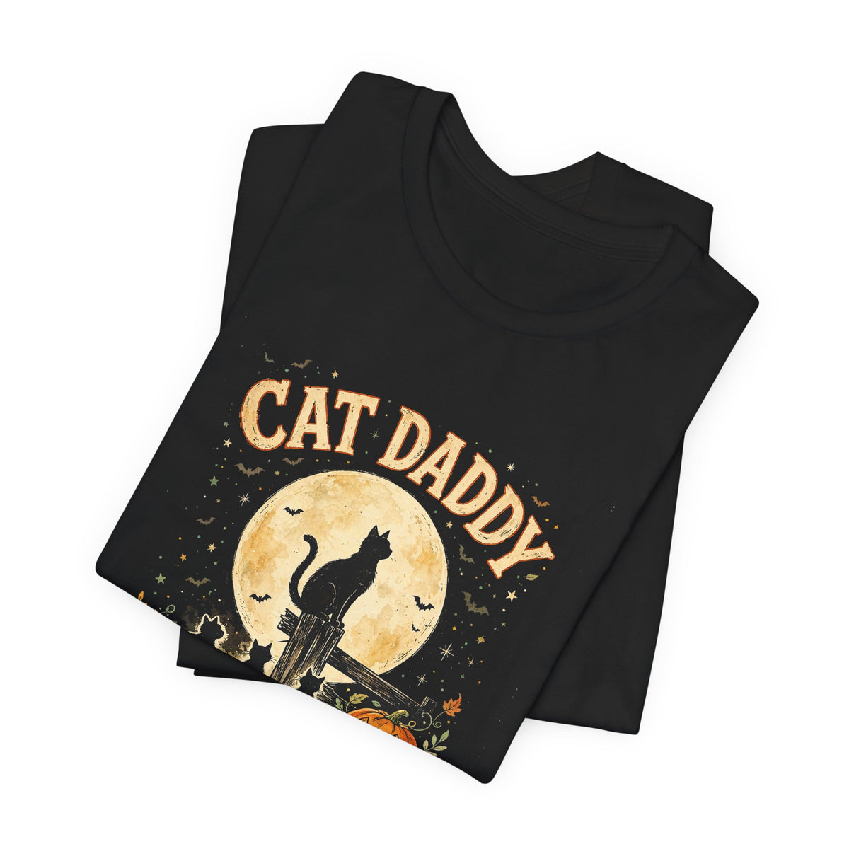 Cat Daddy Halloween T-Shirt - Midnight Feeding Crew Black Cat Full Moon Vintage Tee, Funny Feral Cat Lover Gift