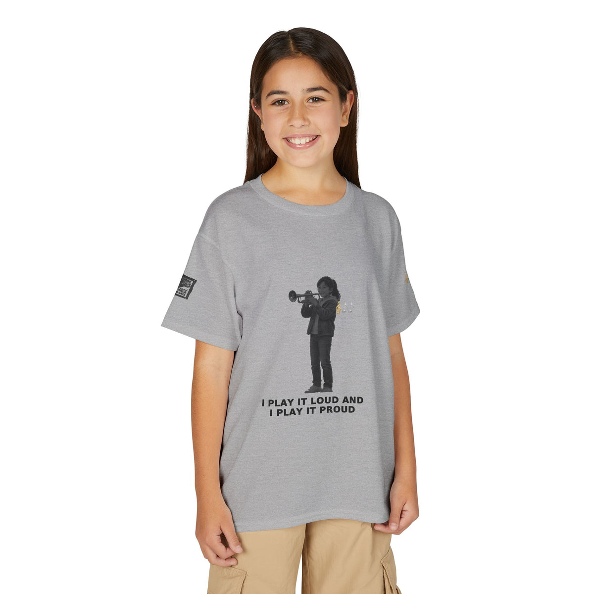 I Play It Loud and I Play It Proud — Asian Girl Trumpet Pre-Teen Musician Tee (Black Ink) (Budget Edition)