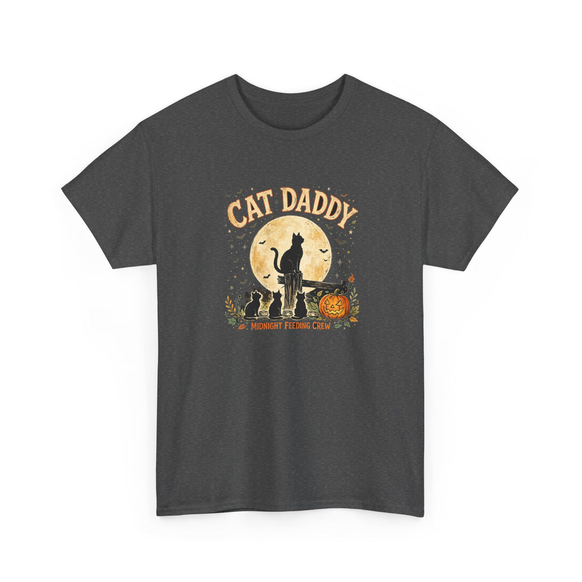 Cat Daddy Halloween T-Shirt - Midnight Feeding Crew Black Cat Full Moon Vintage Tee, Funny Feral Cat Lover Gift - Budget Edition