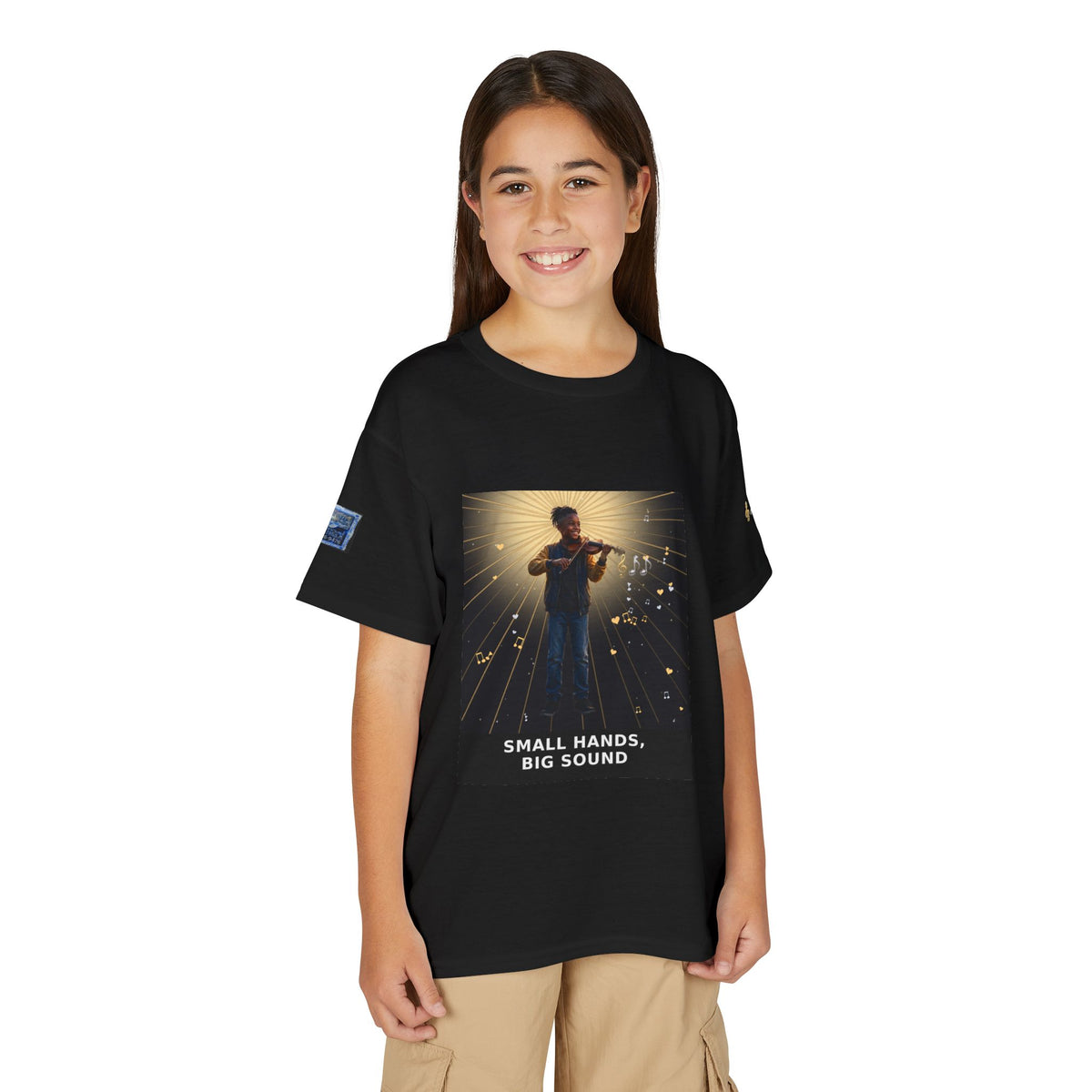 Small Hands, Big Sound — Black Boy Violin Pre-Teen Musician Tee