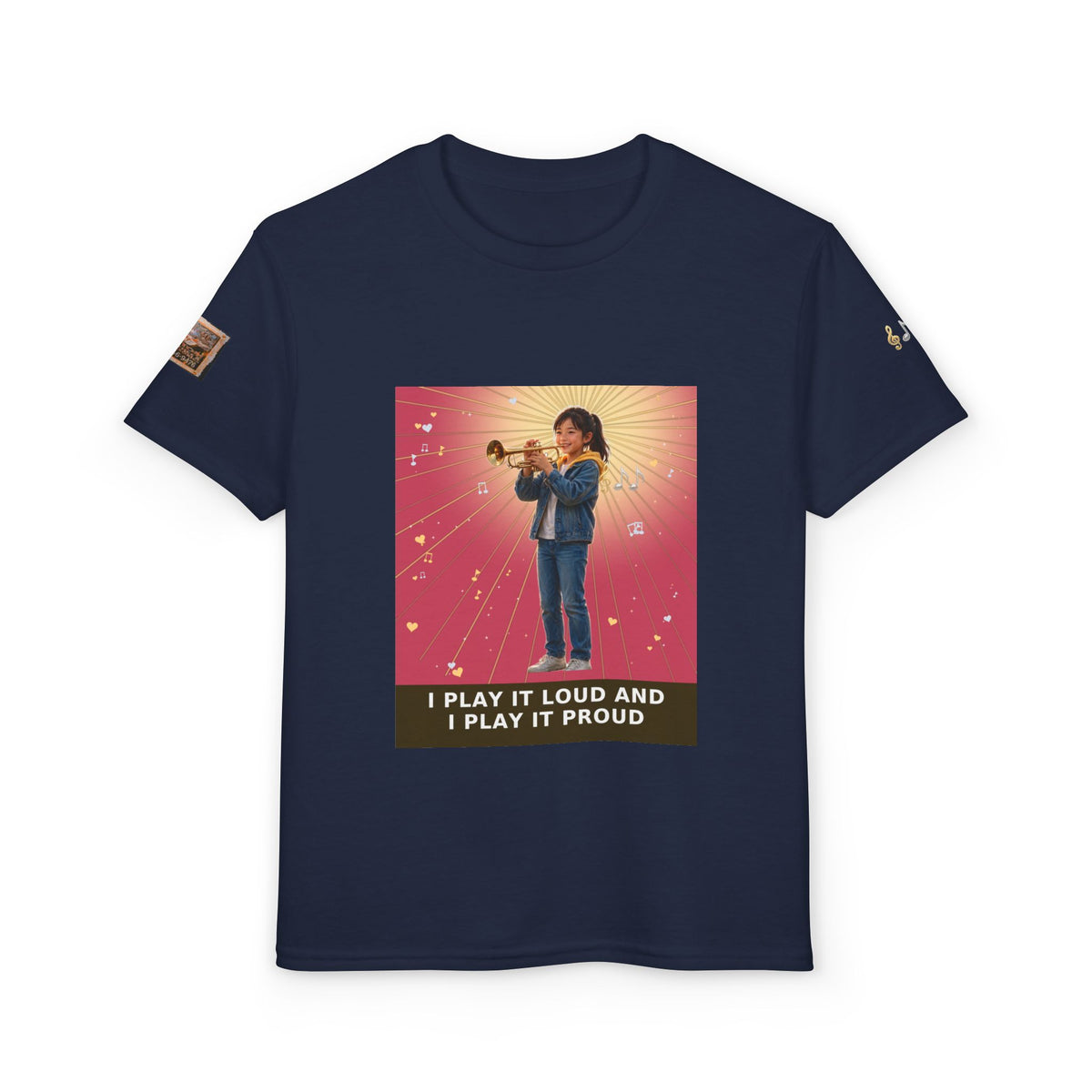 I Play It Loud and I Play It Proud — Asian Girl Trumpet Pre-Teen Musician Tee (Rose)