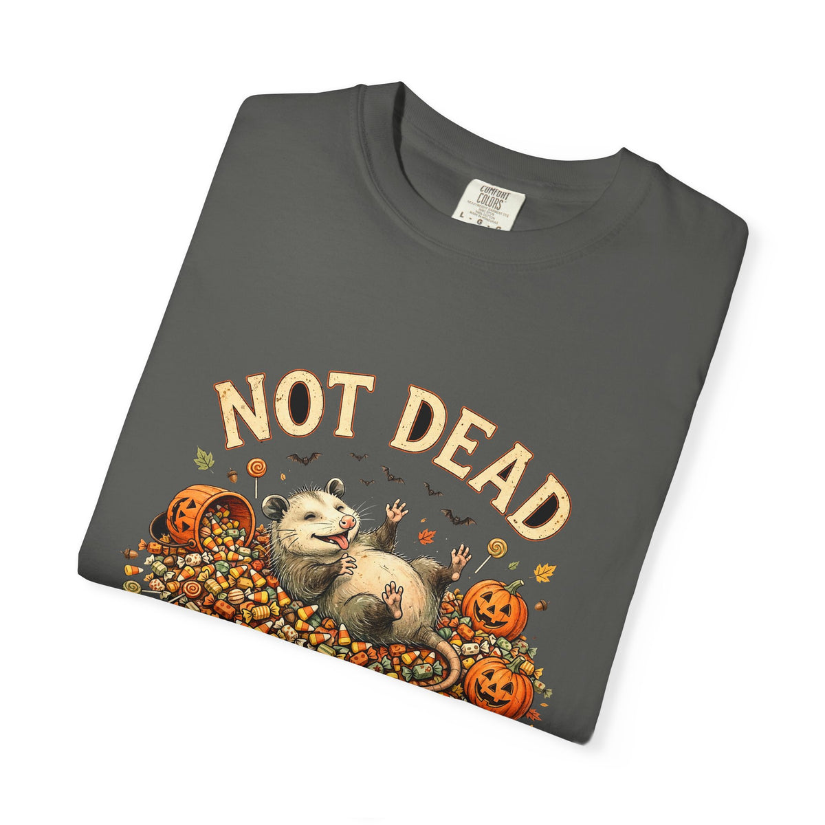 Possum Halloween T-Shirt - Not Dead Just in a Candy Coma Funny Opossum Vintage Tee, Spooky Candy Pile Gift