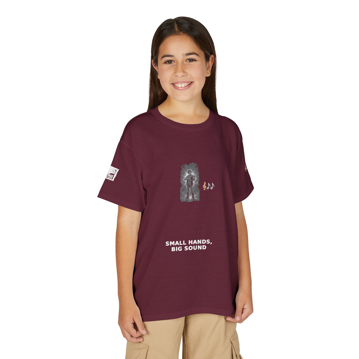 Small Hands, Big Sound — Boy Violin Pre-Teen Musician Tee (White Ink)
