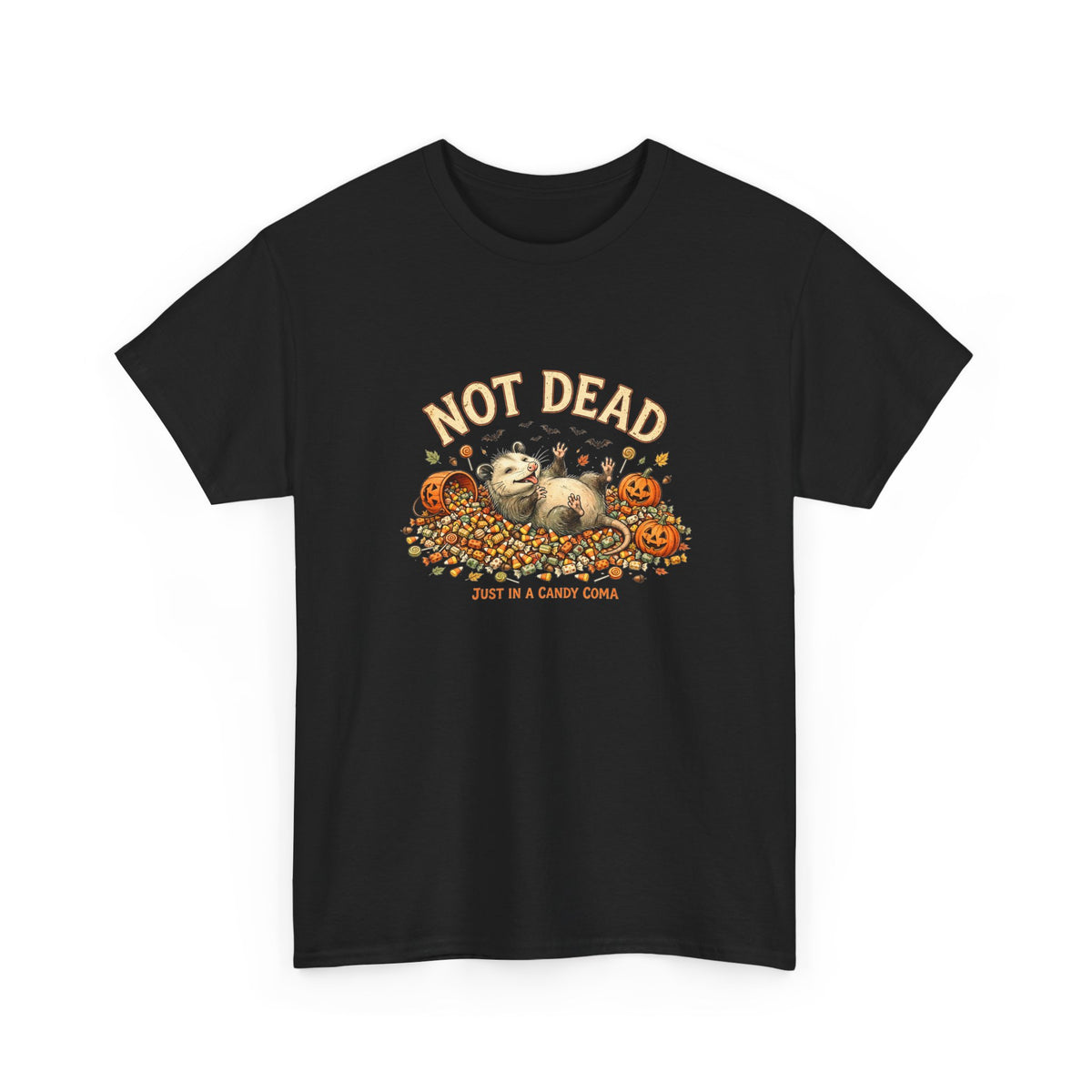Possum Halloween T-Shirt - Not Dead Just in a Candy Coma Funny Opossum Vintage Tee, Spooky Candy Pile Gift - Budget Edition
