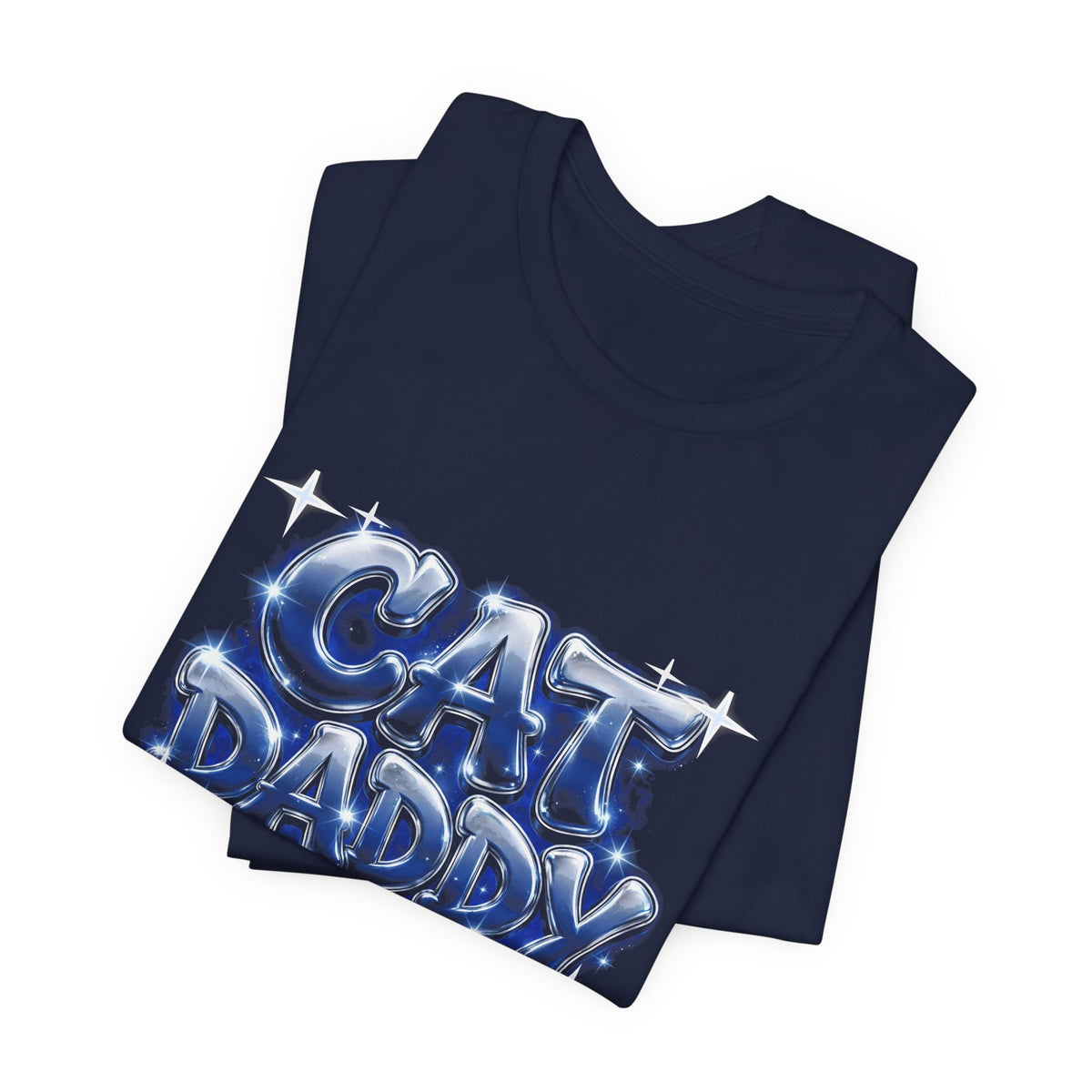 Cat Daddy Graffiti T-Shirt - Dark Blue Airbrush Chrome, Midnight Cat Dad Tee