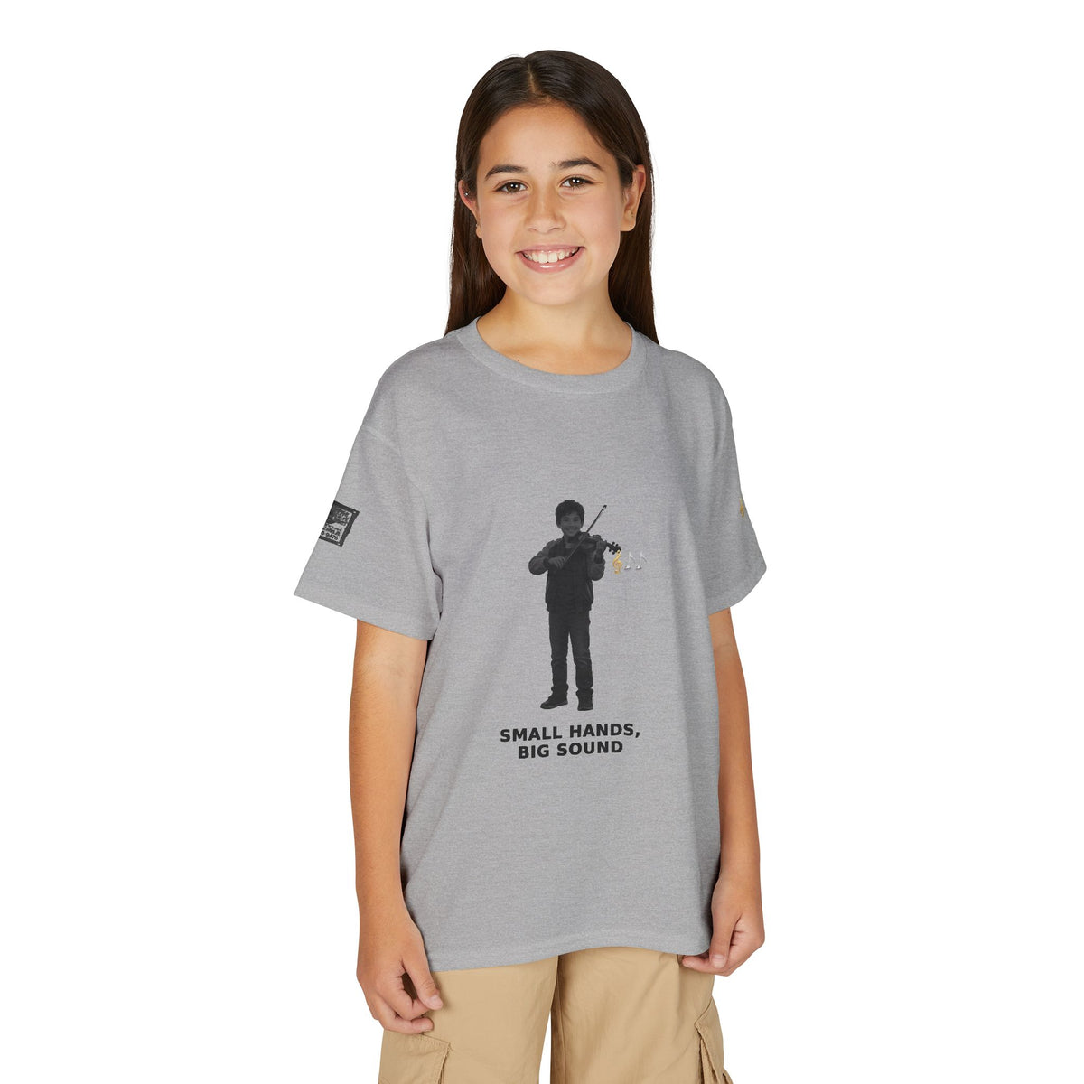 Small Hands, Big Sound — Asian Boy Violin Pre-Teen Musician Tee (Black Ink) (Budget Edition)
