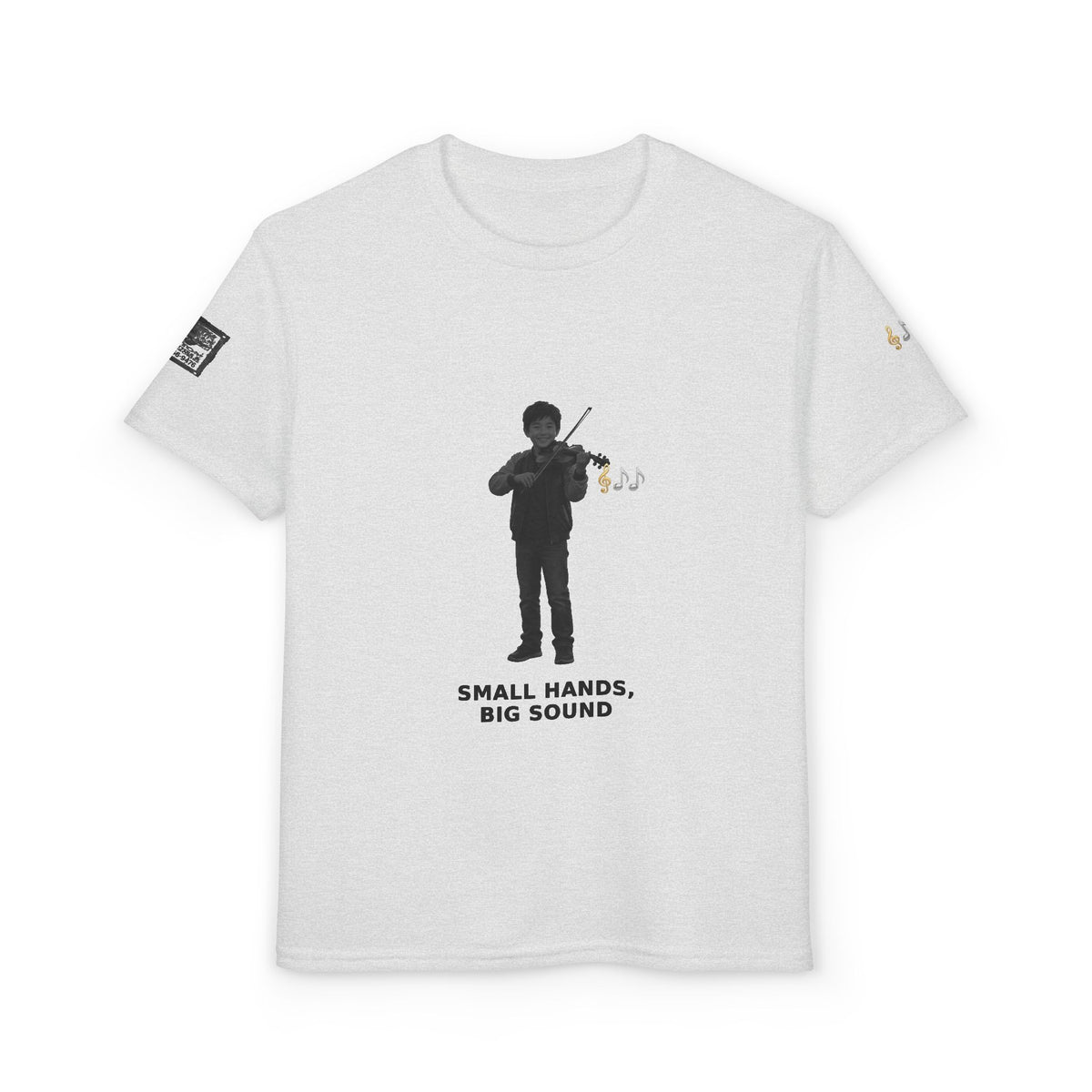 Small Hands, Big Sound — Asian Boy Violin Pre-Teen Musician Tee (Black Ink)