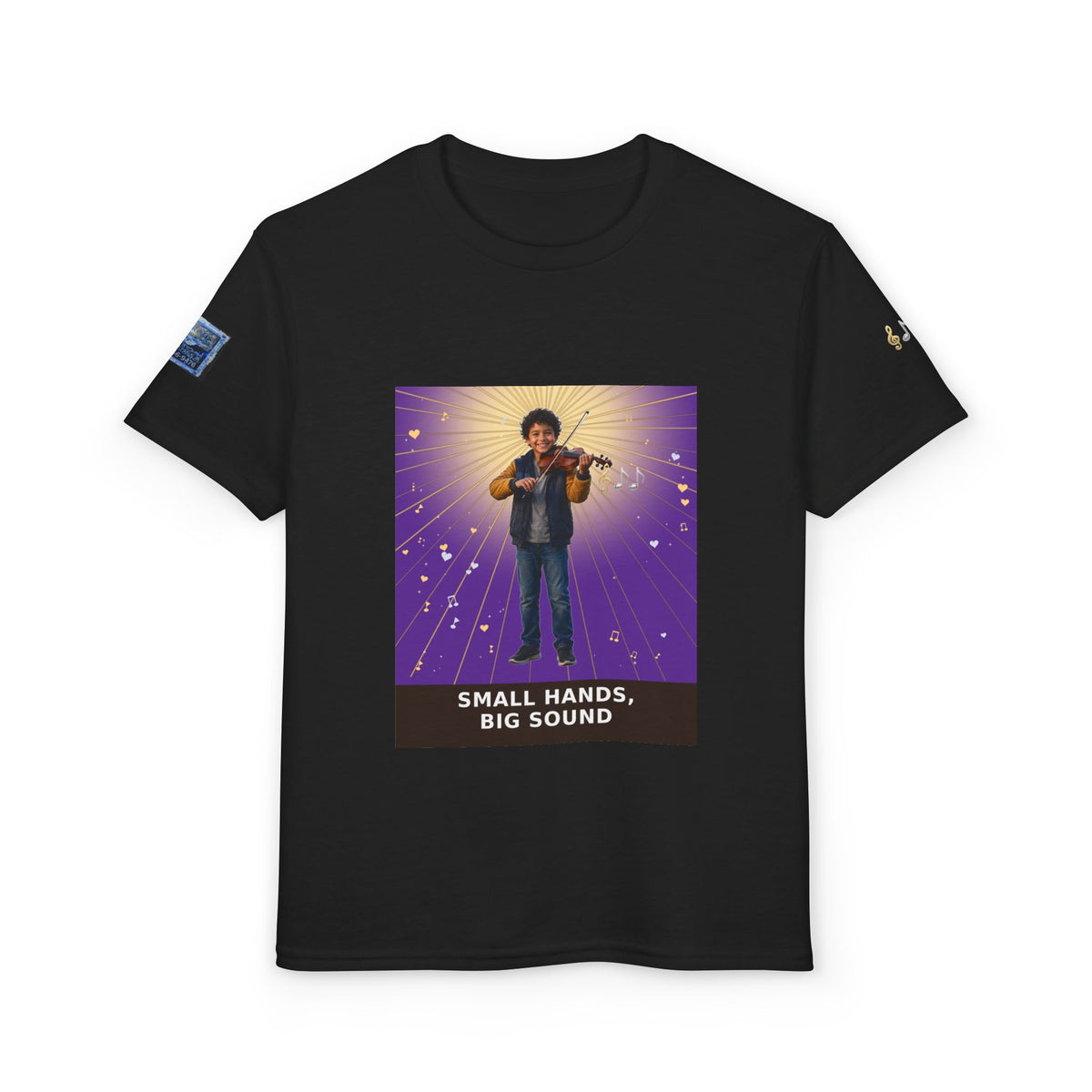 Small Hands, Big Sound — Latino Boy Violin Pre-Teen Musician Tee (Royal Purple)