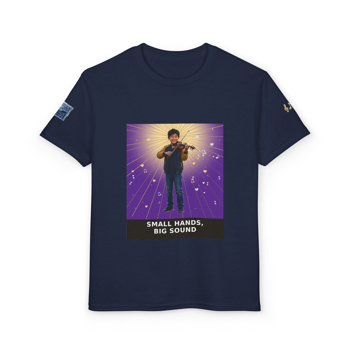 Small Hands, Big Sound — Asian Boy Violin Pre-Teen Musician Tee (Royal Purple) (Budget Edition)