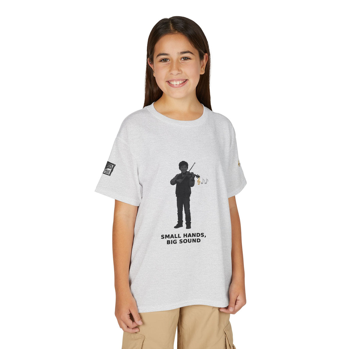 Small Hands, Big Sound — Asian Boy Violin Pre-Teen Musician Tee (Black Ink)