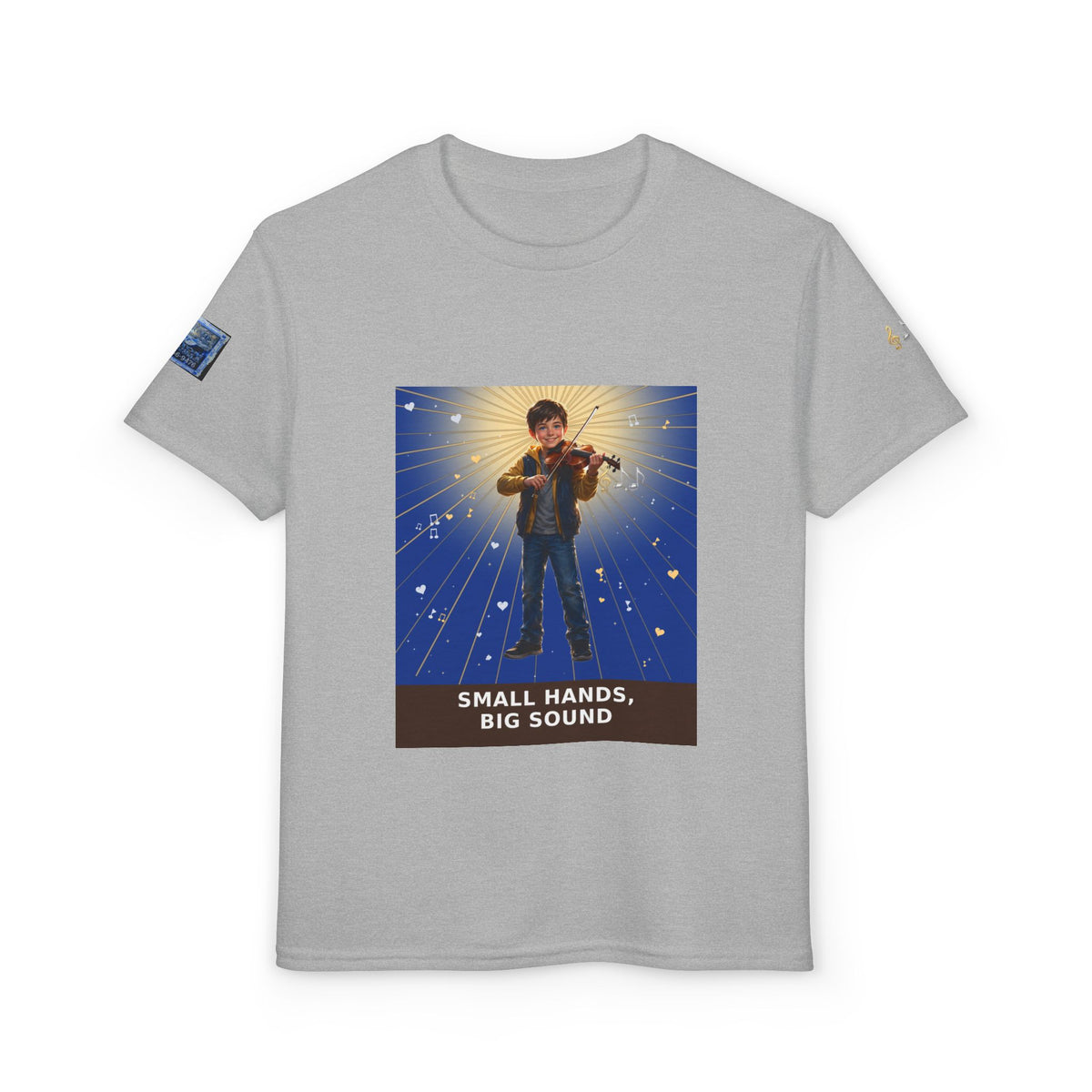 Small Hands, Big Sound — Boy Violin Pre-Teen Musician Tee (Deep Blue) (Budget Edition)