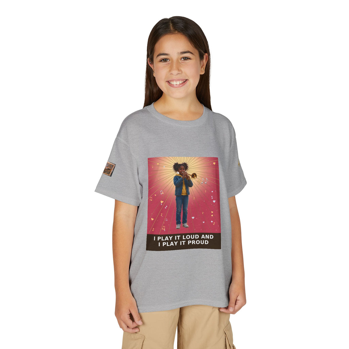 I Play It Loud and I Play It Proud — Black Girl Trumpet Pre-Teen Musician Tee (Rose) (Budget Edition)