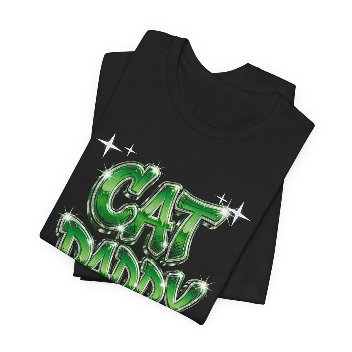 Cat Daddy Graffiti T-Shirt - Green Chrome Bubble Letters, Streetwear Cat Dad Tee