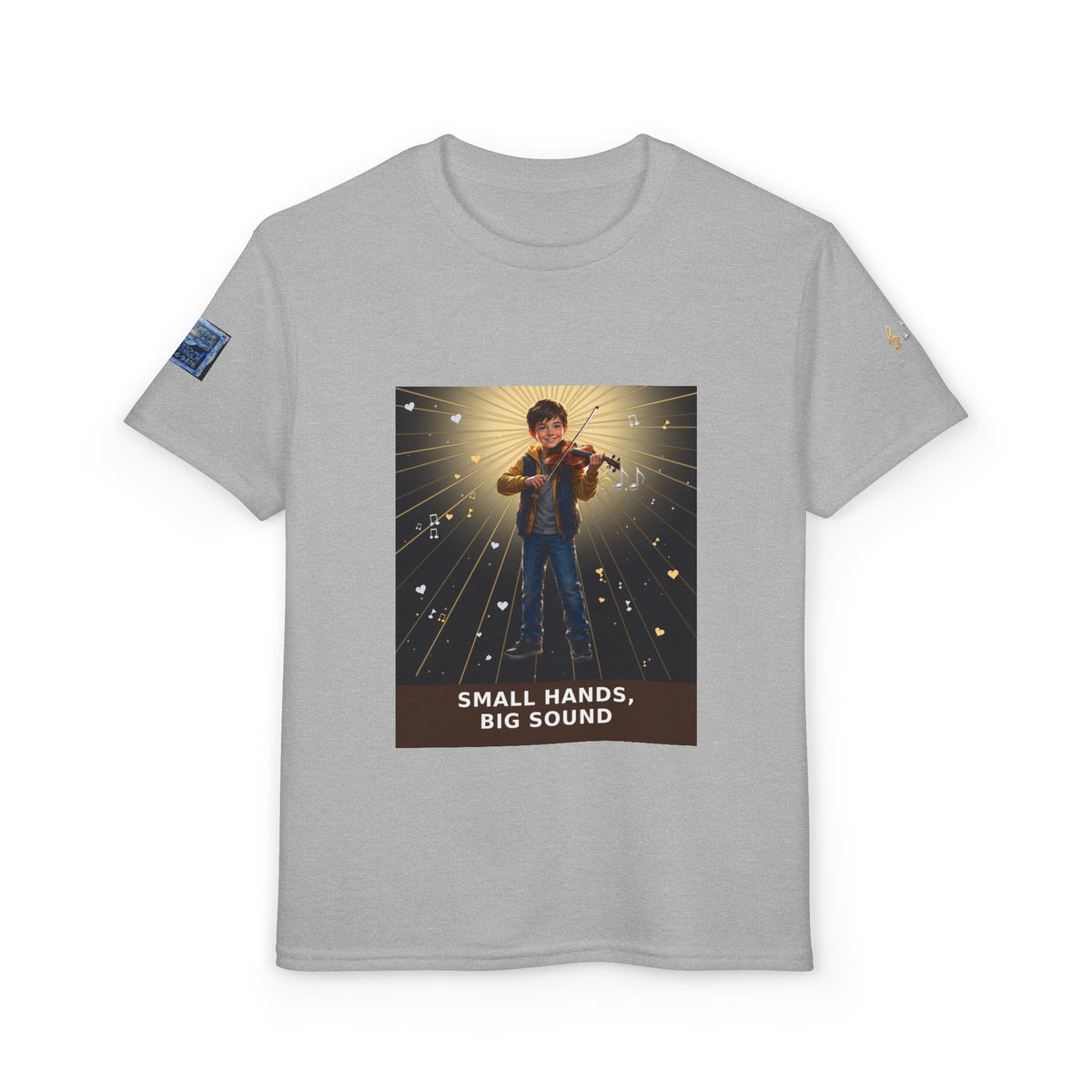 Small Hands, Big Sound — Boy Violin Pre-Teen Musician Tee (Budget Edition)