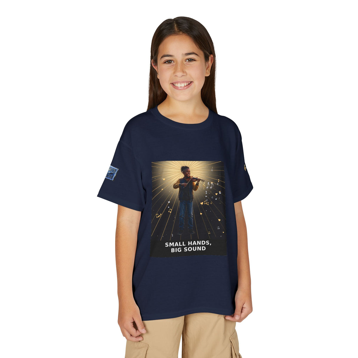 Small Hands, Big Sound — Black Boy Violin Pre-Teen Musician Tee