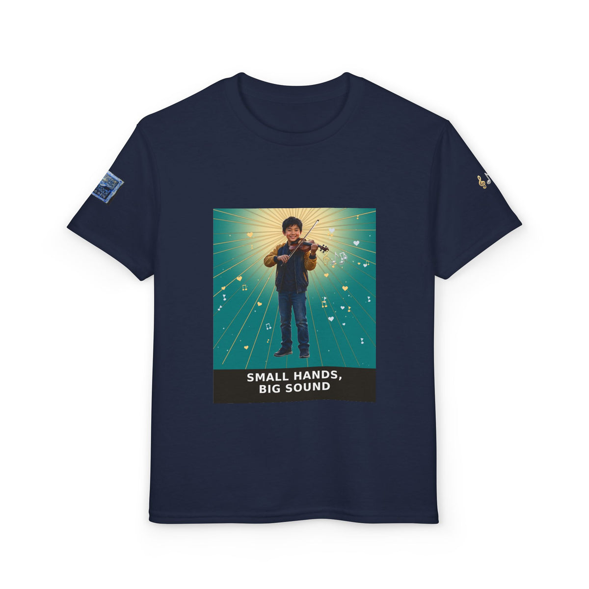 Small Hands, Big Sound — Asian Boy Violin Pre-Teen Musician Tee (Teal) (Budget Edition)