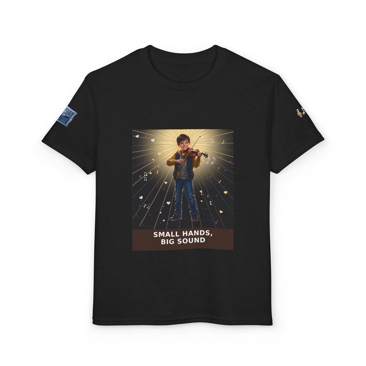 Small Hands, Big Sound — Boy Violin Pre-Teen Musician Tee (Budget Edition)