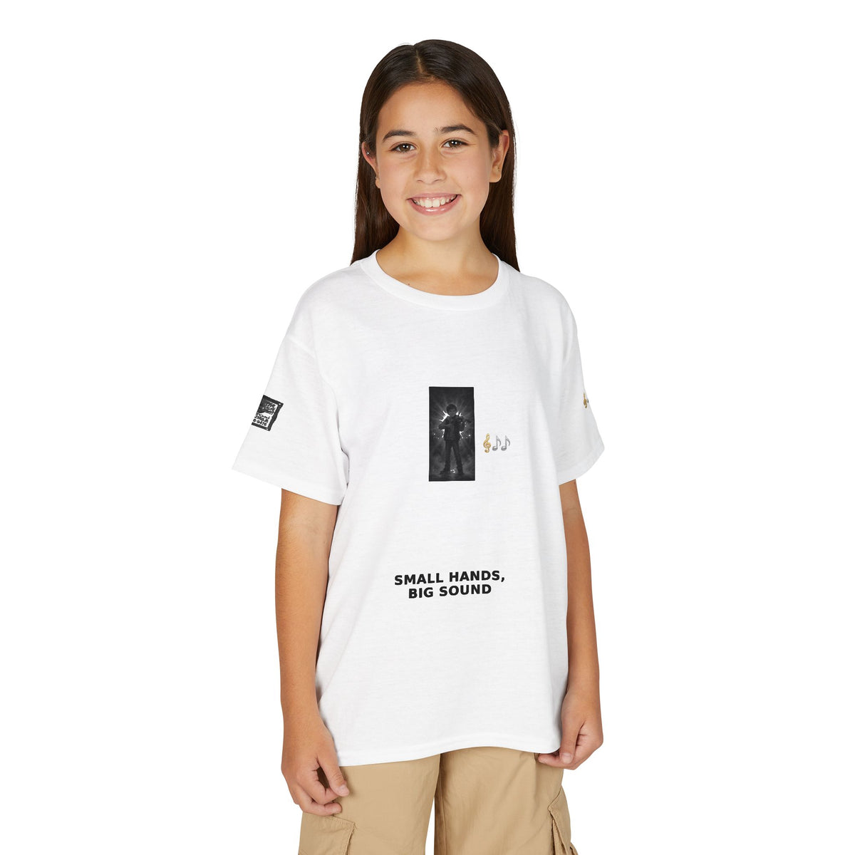 Small Hands, Big Sound — Boy Violin Pre-Teen Musician Tee (Black Ink)