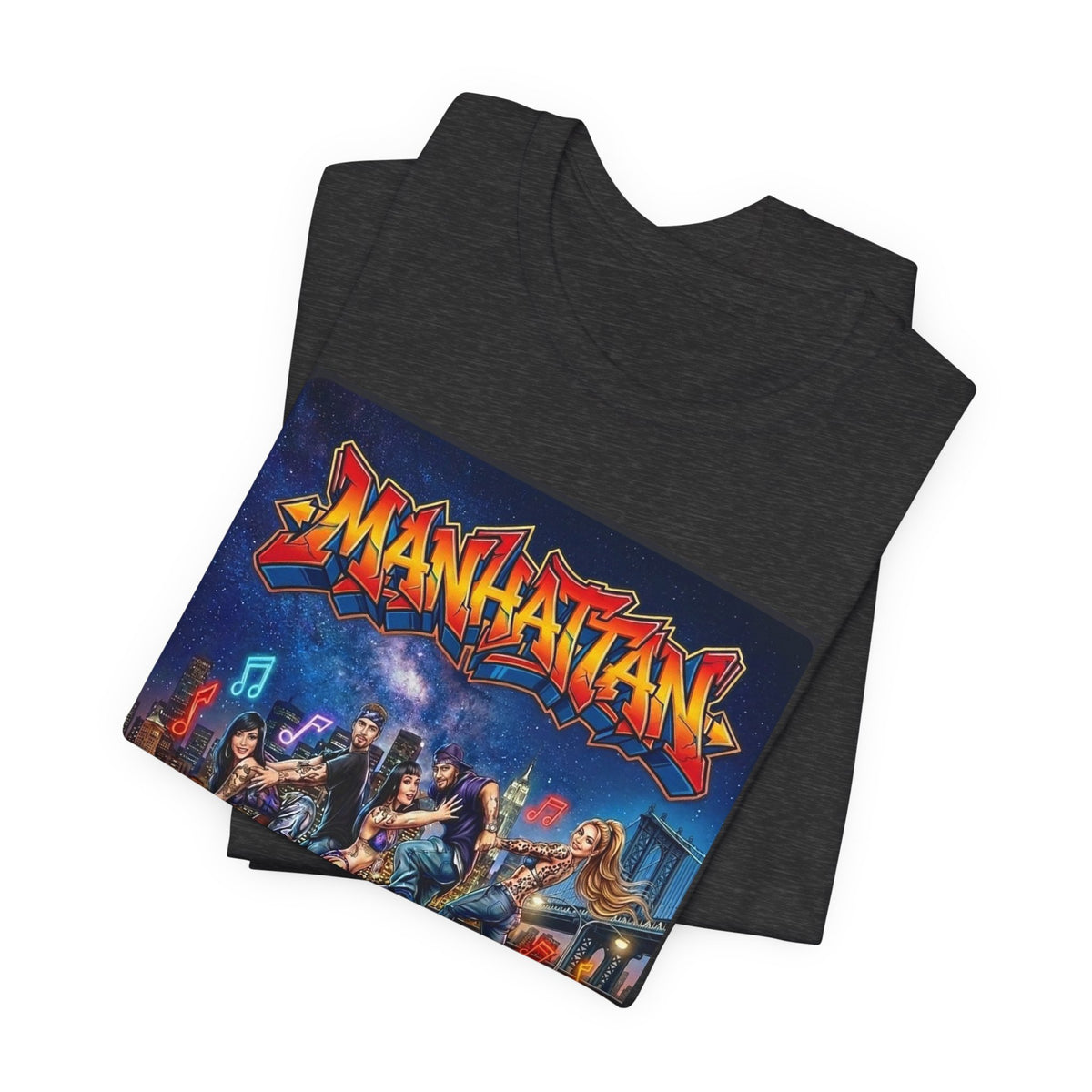 Manhattan Graffiti Car T-Shirt — NYC Street Art Front Print, Badge Sleeve
