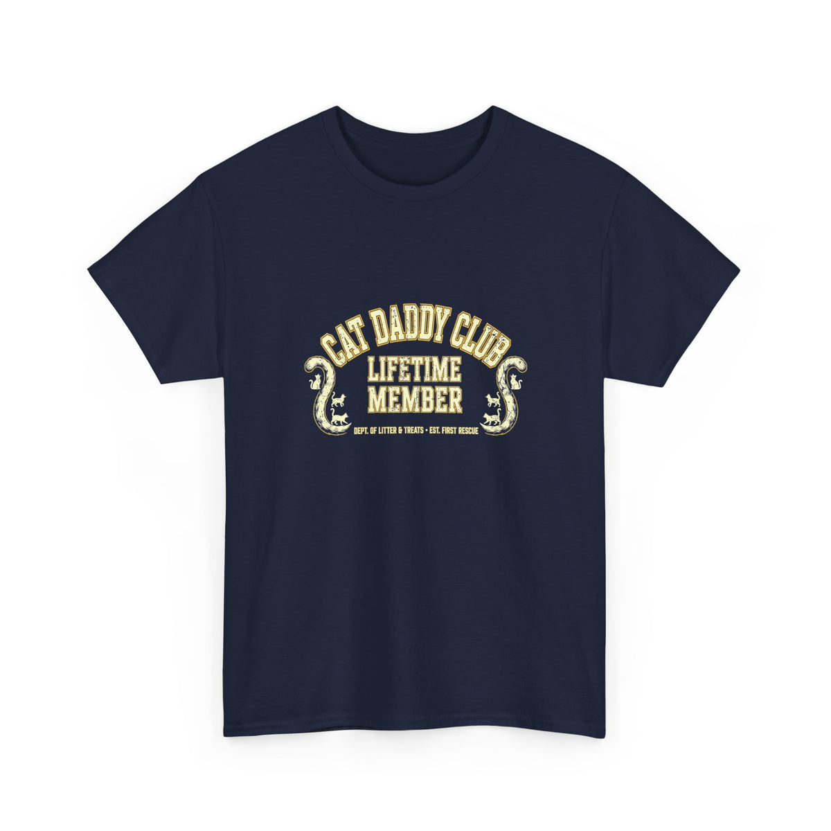 Cat Daddy Club T-Shirt - Lifetime Member Varsity Cat Dad Tee, Dept. of Litter & Treats - Budget Edition