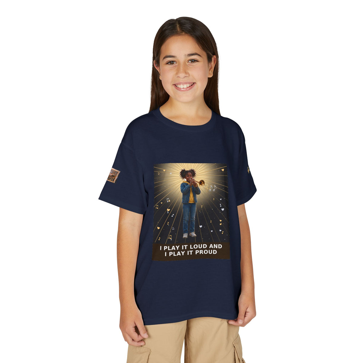 I Play It Loud and I Play It Proud — Black Girl Trumpet Pre-Teen Musician Tee (Budget Edition)