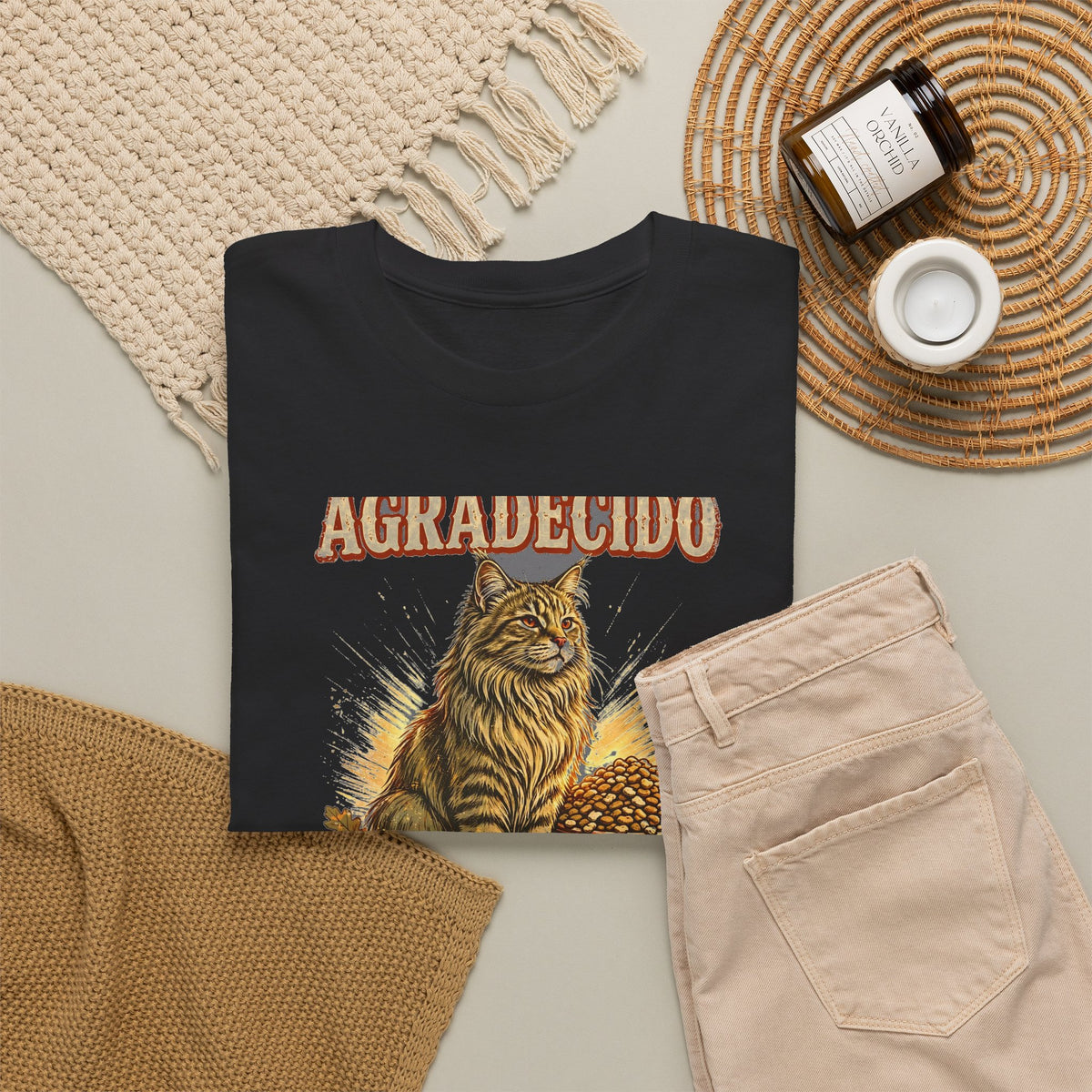 Gato Agradecido - Camiseta de Accion de Gracias en Espanol - Por Los Tazones Llenos - Edicion Economica