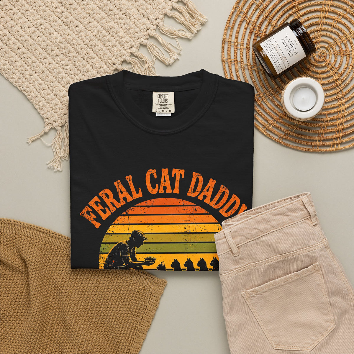 Feral Cat Daddy T-Shirt - Retro Sunset Cat Dad Tee, Est. at the 5 A.M. Feeding