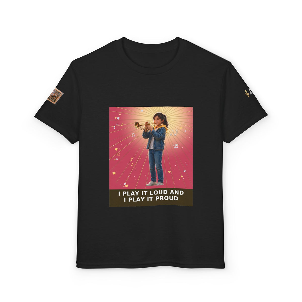 I Play It Loud and I Play It Proud — Asian Girl Trumpet Pre-Teen Musician Tee (Rose)