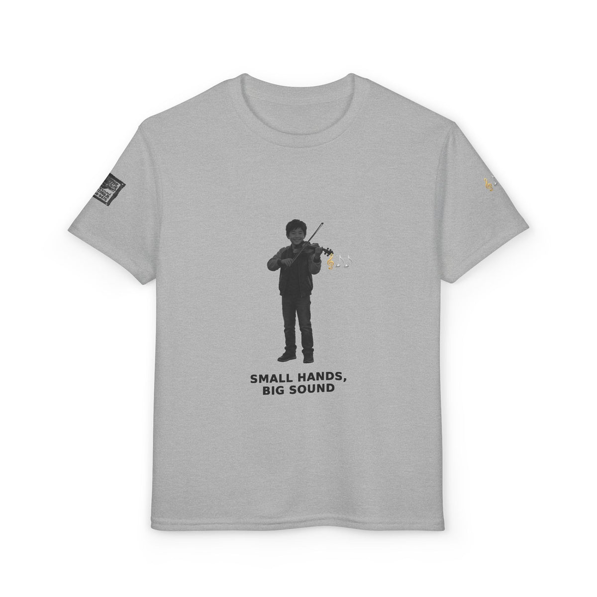 Small Hands, Big Sound — Asian Boy Violin Pre-Teen Musician Tee (Black Ink)