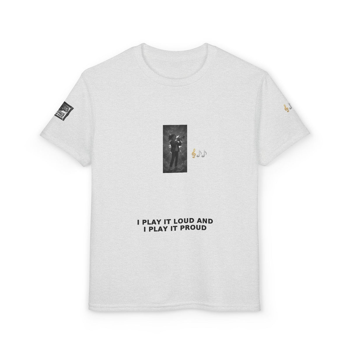 I Play It Loud and I Play It Proud — Girl Trumpet Pre-Teen Musician Tee (Black Ink) (Budget Edition)