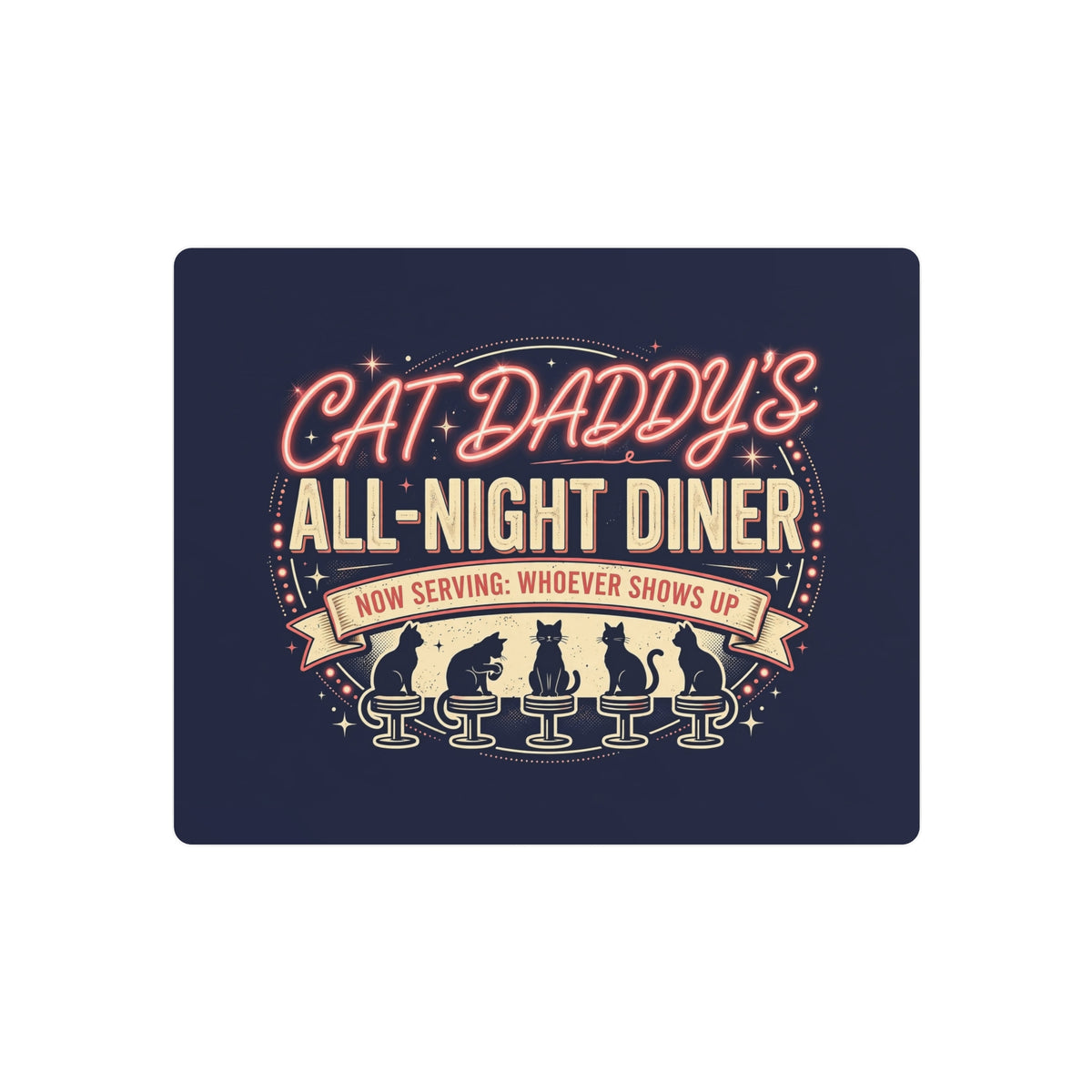 Cat Daddy's All-Night Diner Metal Art Sign - Neon Cat Wall Decor, Funny Cat Dad Gift