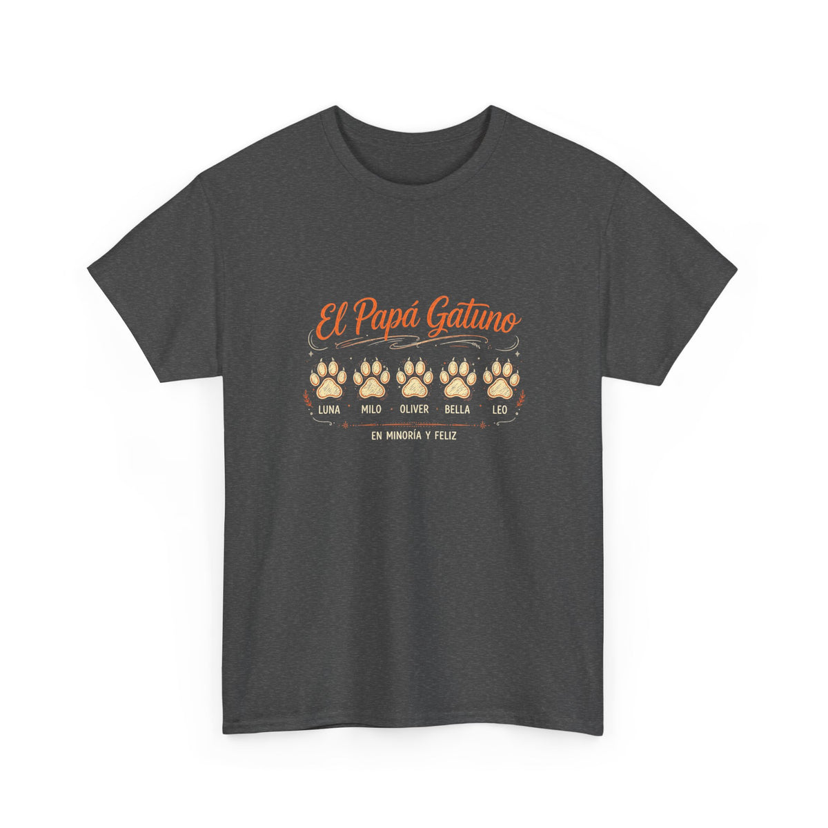 Camiseta El Papá Gatuno - Huellas con Nombres de Gatos, En Minoría y Feliz - Edición Económica