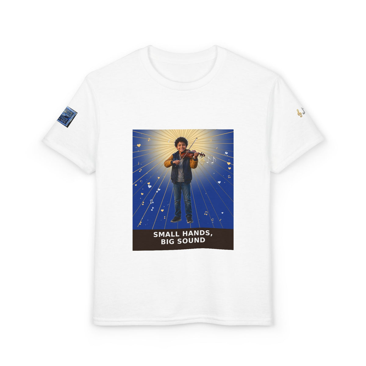 Small Hands, Big Sound — Latino Boy Violin Pre-Teen Musician Tee (Deep Blue) (Budget Edition)