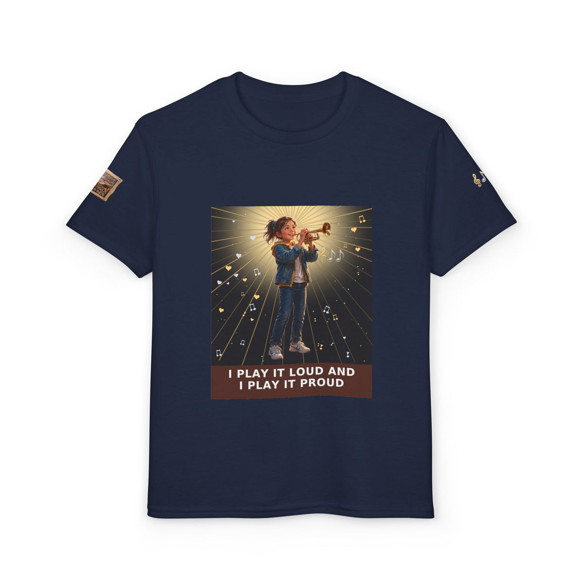 I Play It Loud and I Play It Proud — Girl Trumpet Pre-Teen Musician Tee (Budget Edition)