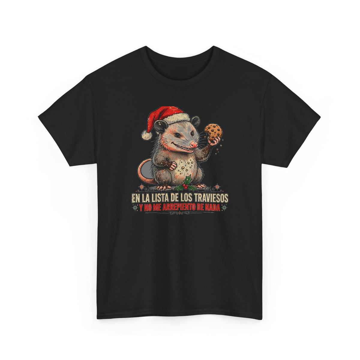 En la Lista de los Traviesos - Zarigueya de Navidad - Camiseta en Espanol - Edicion Economica