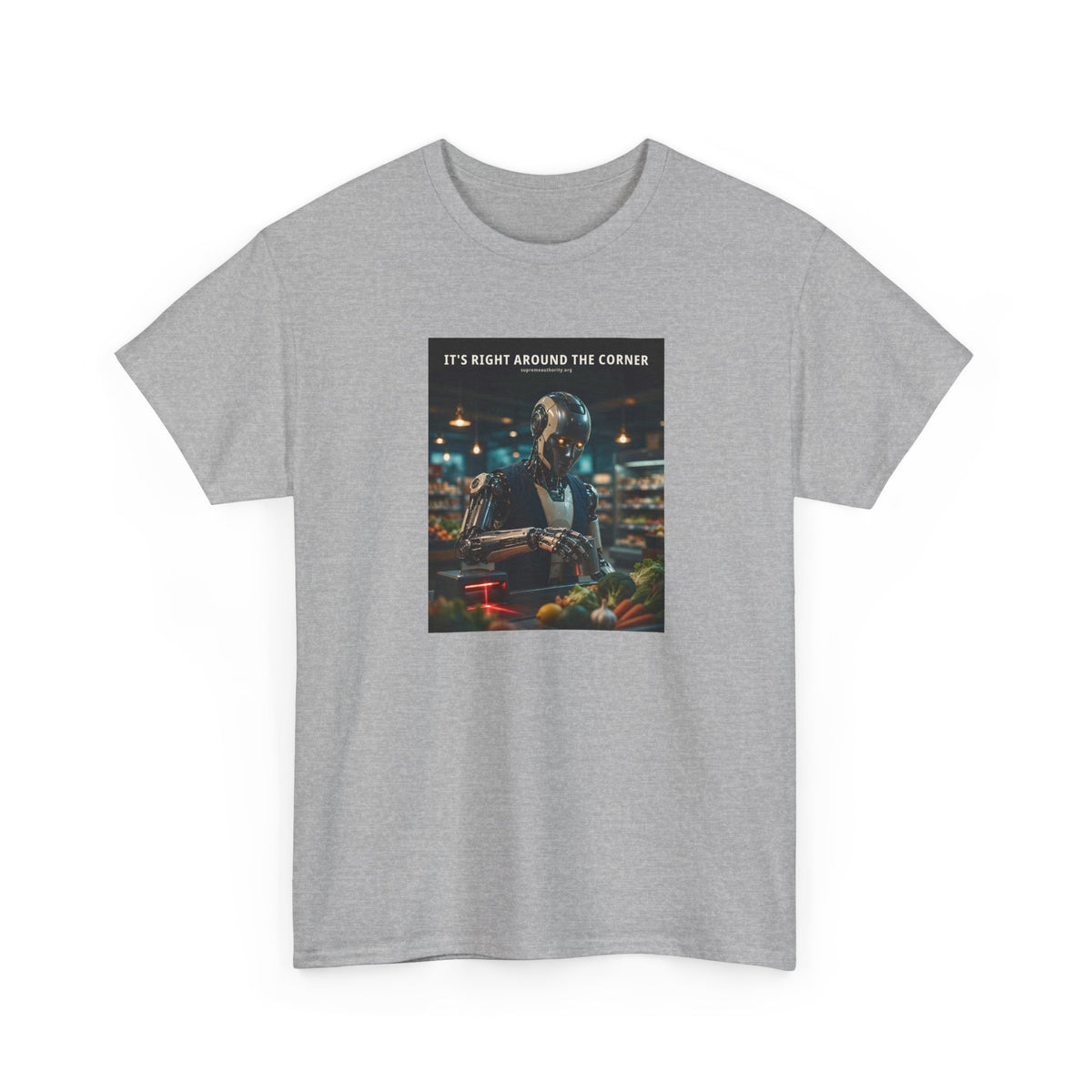 It's Right Around The Corner — Grocery Cashier Robot Tee (Budget Edition)