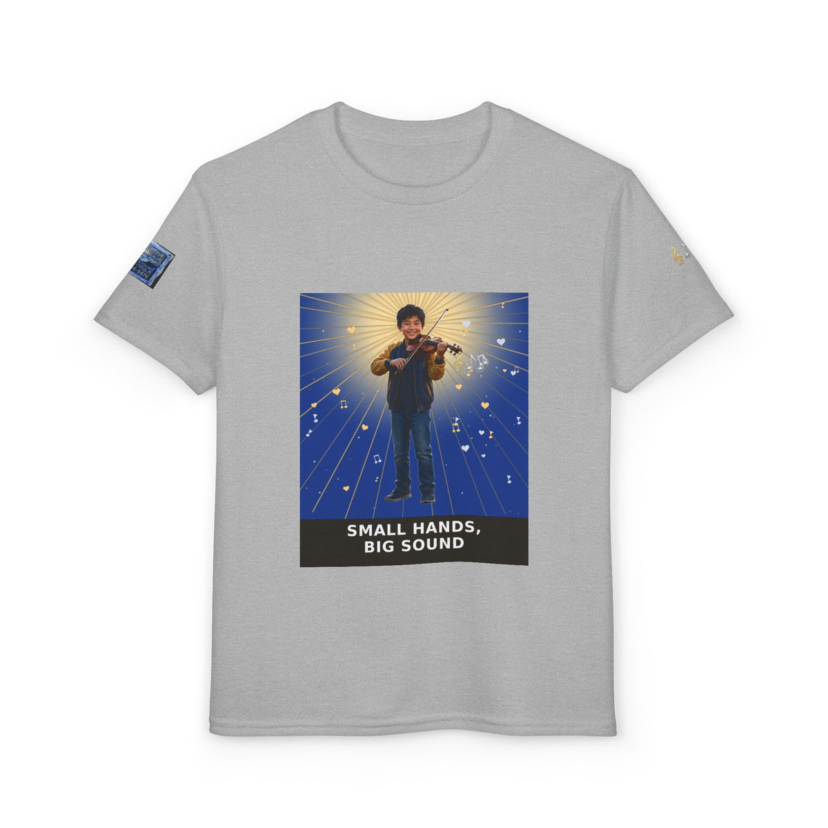 Small Hands, Big Sound — Asian Boy Violin Pre-Teen Musician Tee (Deep Blue) (Budget Edition)
