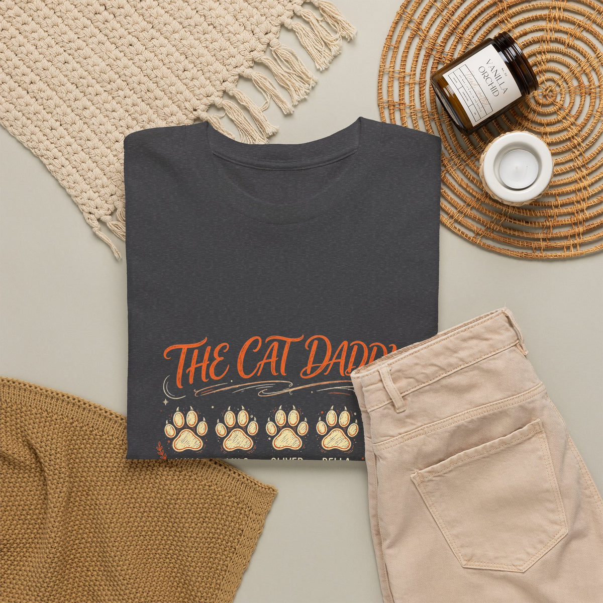 The Cat Daddy T-Shirt - Personalized Cat Names Paw Lineup Shirt, Outnumbered & Fine With It - Budget Edition