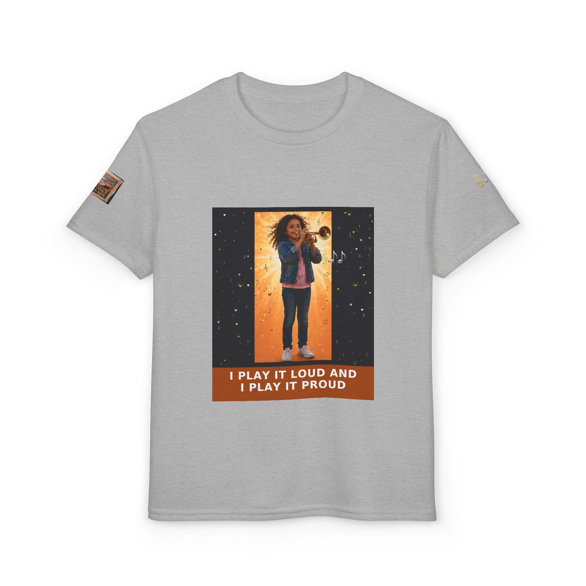 I Play It Loud and I Play It Proud — Latina Girl Trumpet Pre-Teen Musician Tee (Budget Edition)