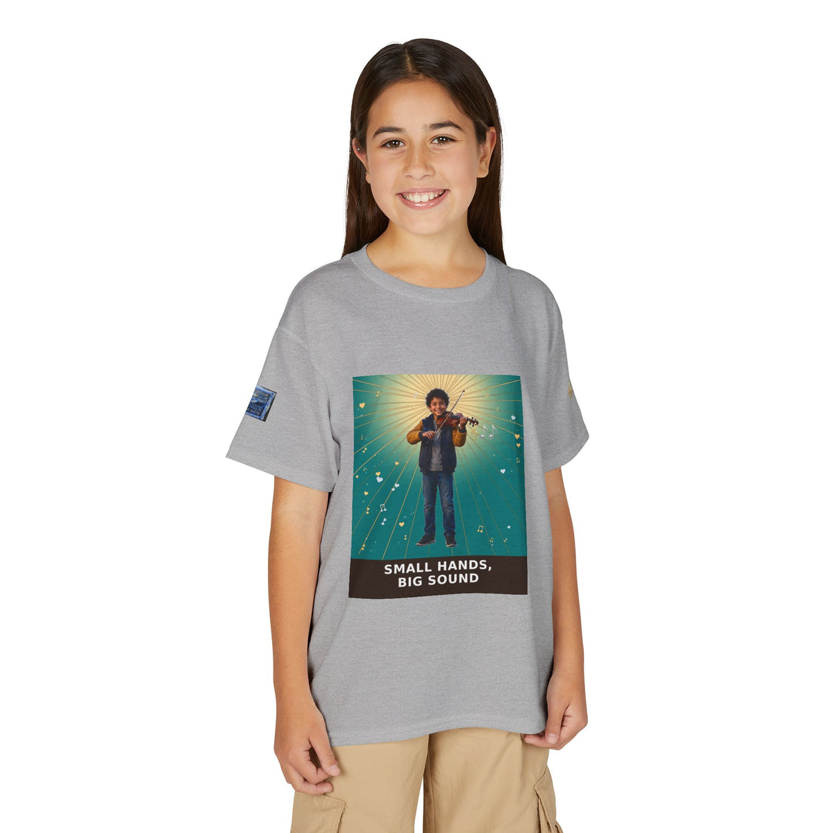 Small Hands, Big Sound — Latino Boy Violin Pre-Teen Musician Tee (Teal) (Budget Edition)