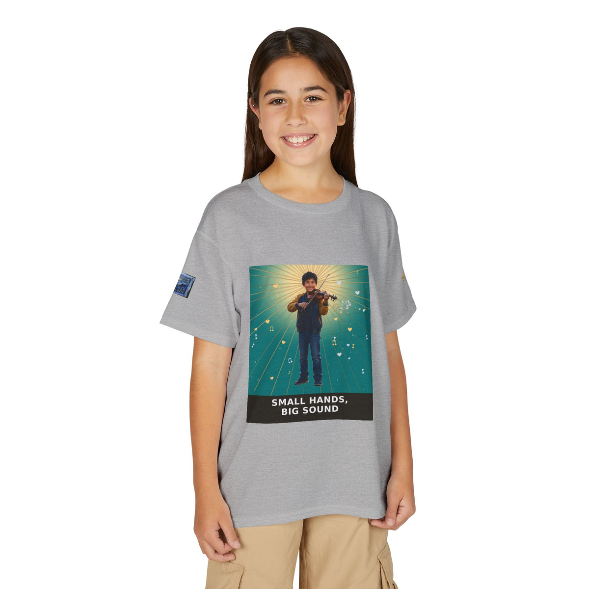 Small Hands, Big Sound — Asian Boy Violin Pre-Teen Musician Tee (Teal) (Budget Edition)