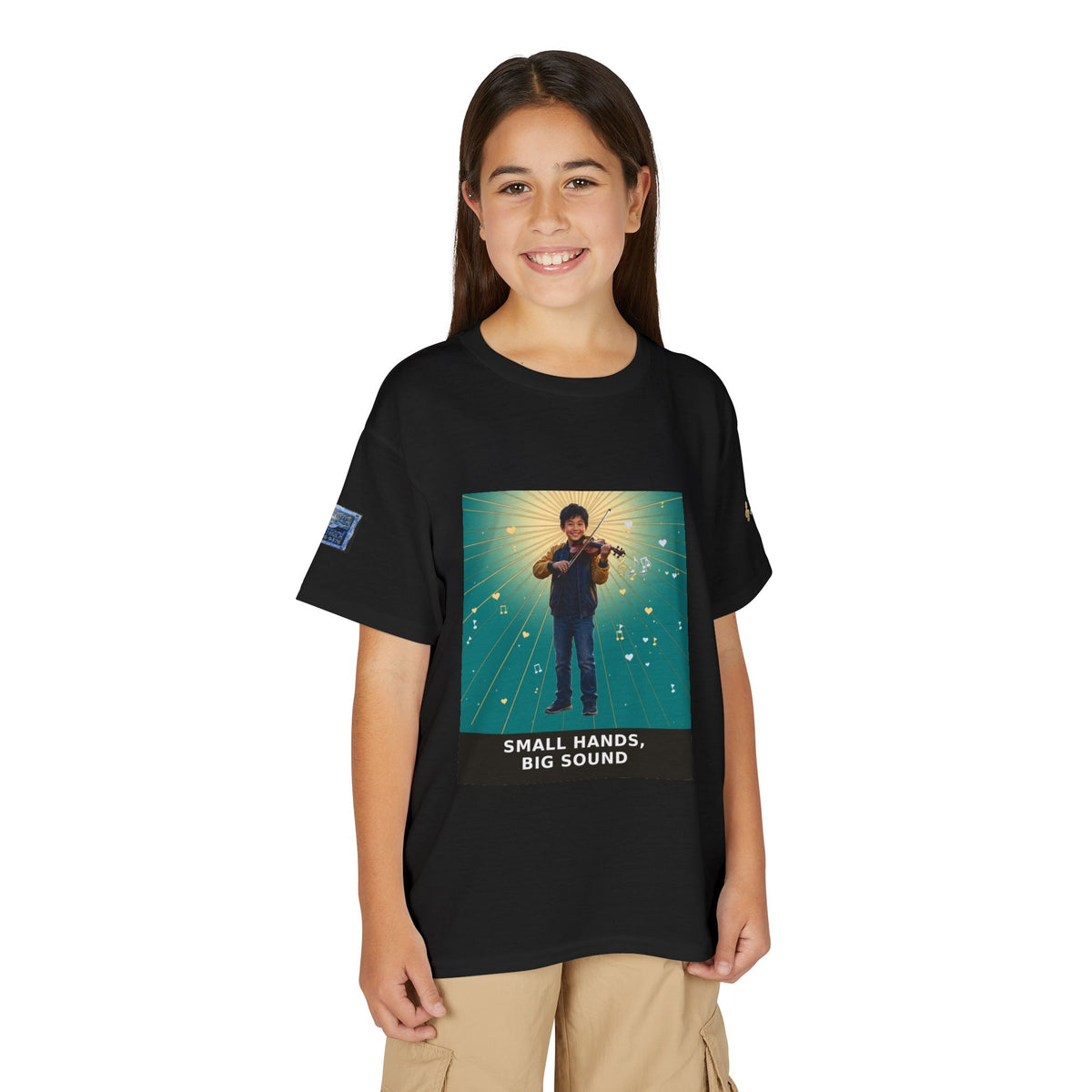 Small Hands, Big Sound — Asian Boy Violin Pre-Teen Musician Tee (Teal) (Budget Edition)