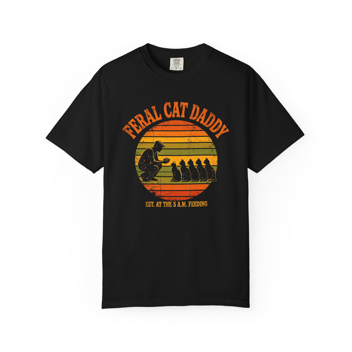 Feral Cat Daddy T-Shirt - Retro Sunset Cat Dad Tee, Est. at the 5 A.M. Feeding
