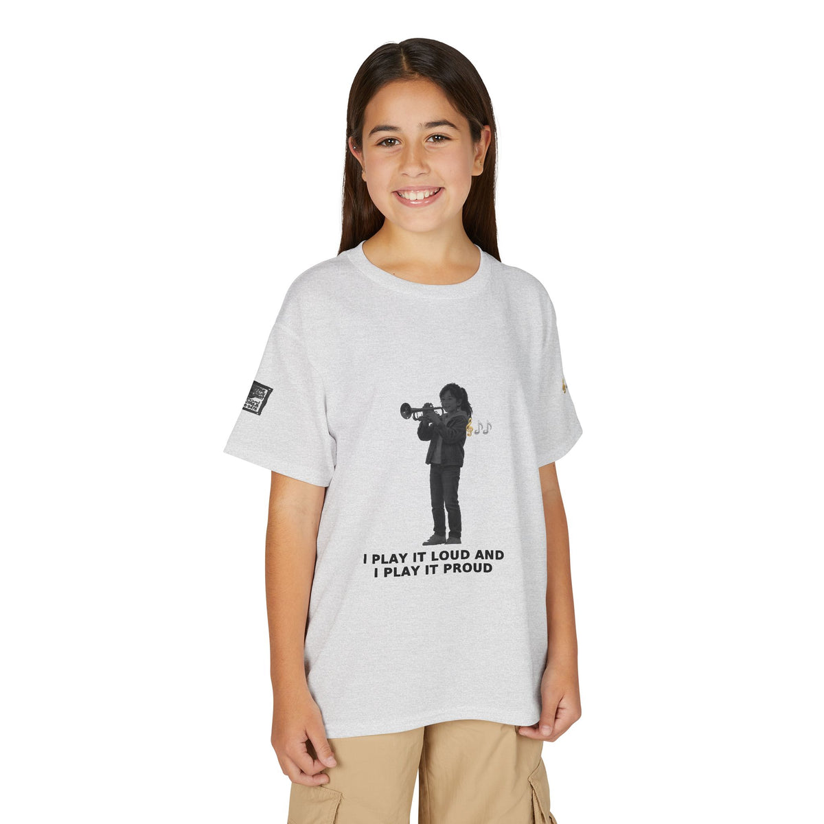 I Play It Loud and I Play It Proud — Asian Girl Trumpet Pre-Teen Musician Tee (Black Ink) (Budget Edition)