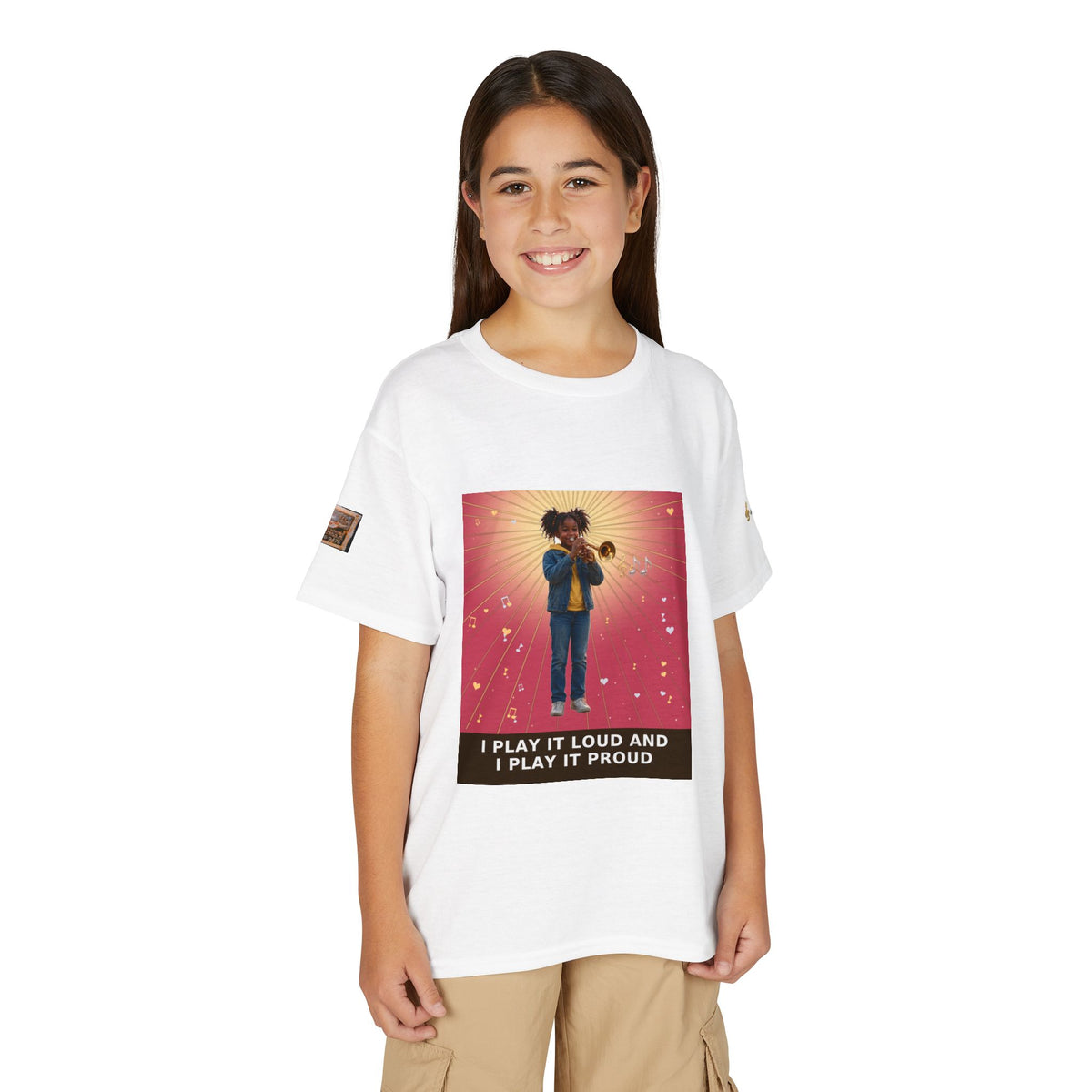I Play It Loud and I Play It Proud — Black Girl Trumpet Pre-Teen Musician Tee (Rose)