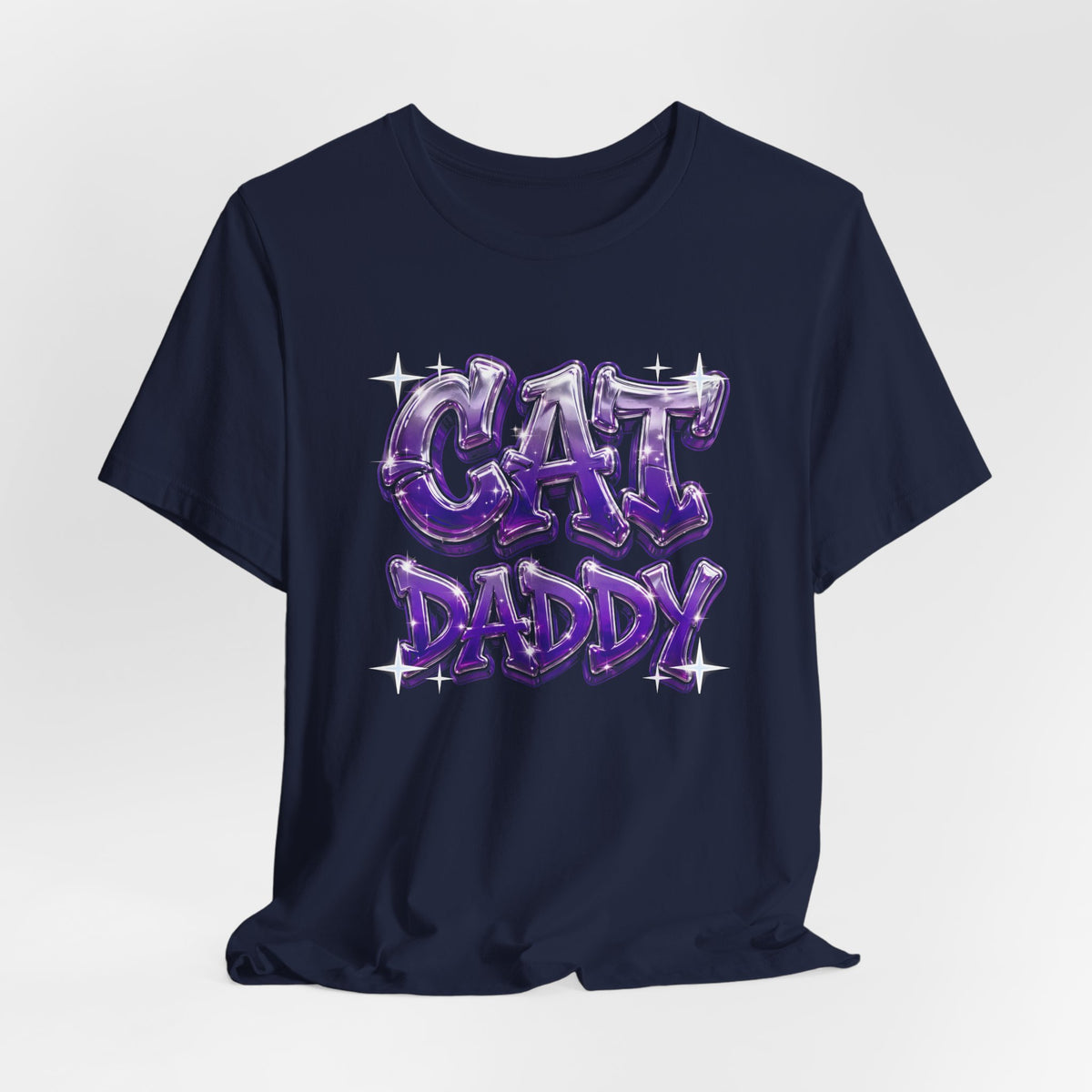 Cat Daddy Graffiti T-Shirt - Purple Chrome Bubble Letters, Streetwear Cat Dad Tee